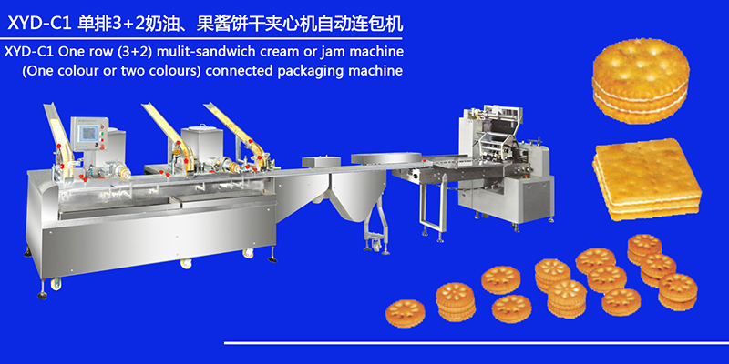 XYD-C1 單排3+2奶油、果醬餅干夾心機(jī)自動(dòng)連包機(jī)